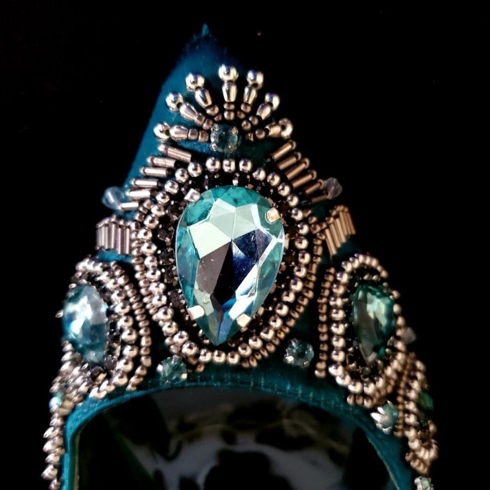 Teal Jeweled Embellished Heels - Statement Evening Shoes